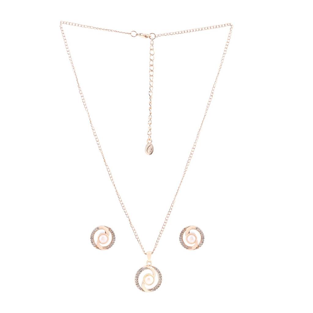 Estele Rosegold Plated Cz Circular Pendant Set With Pearl For Girls & Women : AD-180NKER
