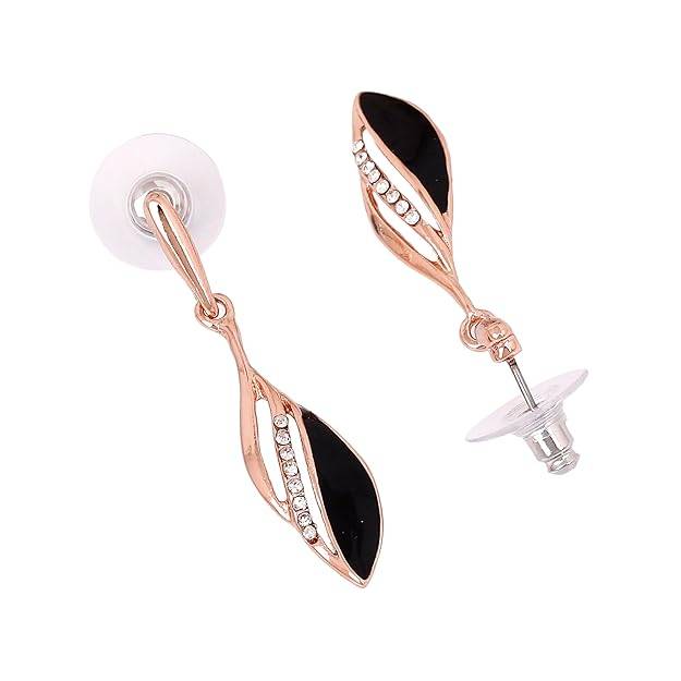 Estele Rosegold Plated Stylish & Elegant Designer Black Enamel Dangler Earrings For Women : 702710RG-BKER