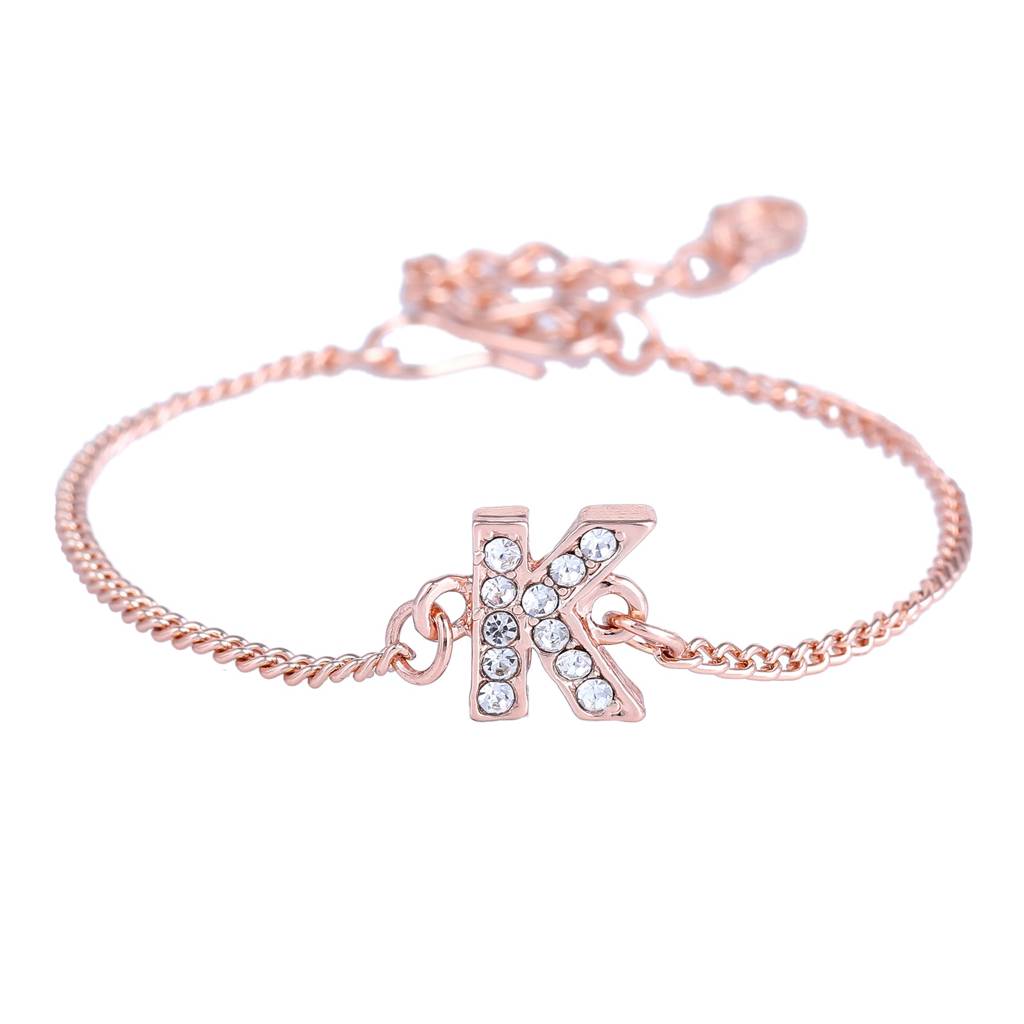 Estele Rosegold Plated Captivating Medium 'K' Letter Bracelet With Crystals For Women : 102178-RG-KBR