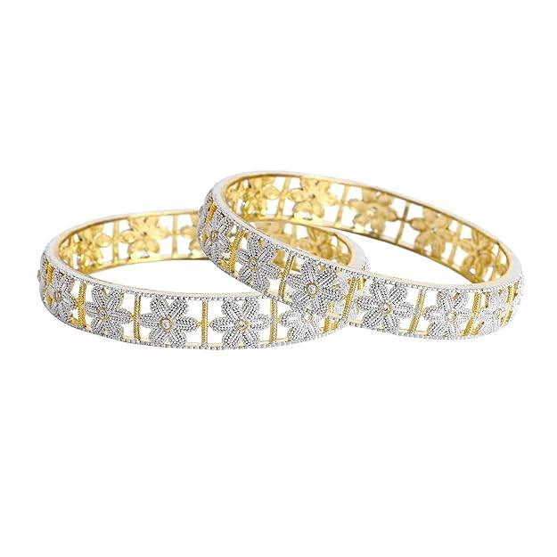 Trendy Dual Tone Bangles With Floral Detailing For Wedding Wear : OSAK003-2TNWE24BANGLE