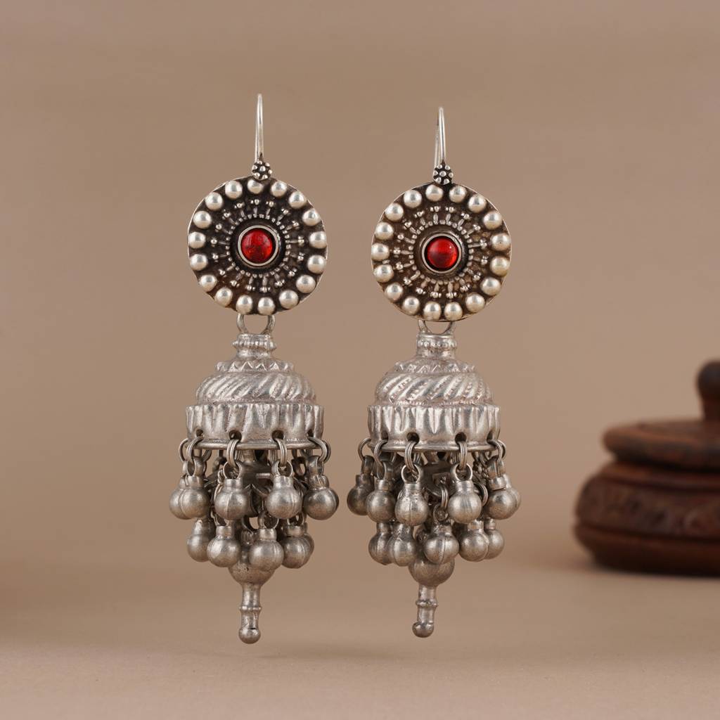 Tribal Silver Jhumkis For Womens. : SSE777