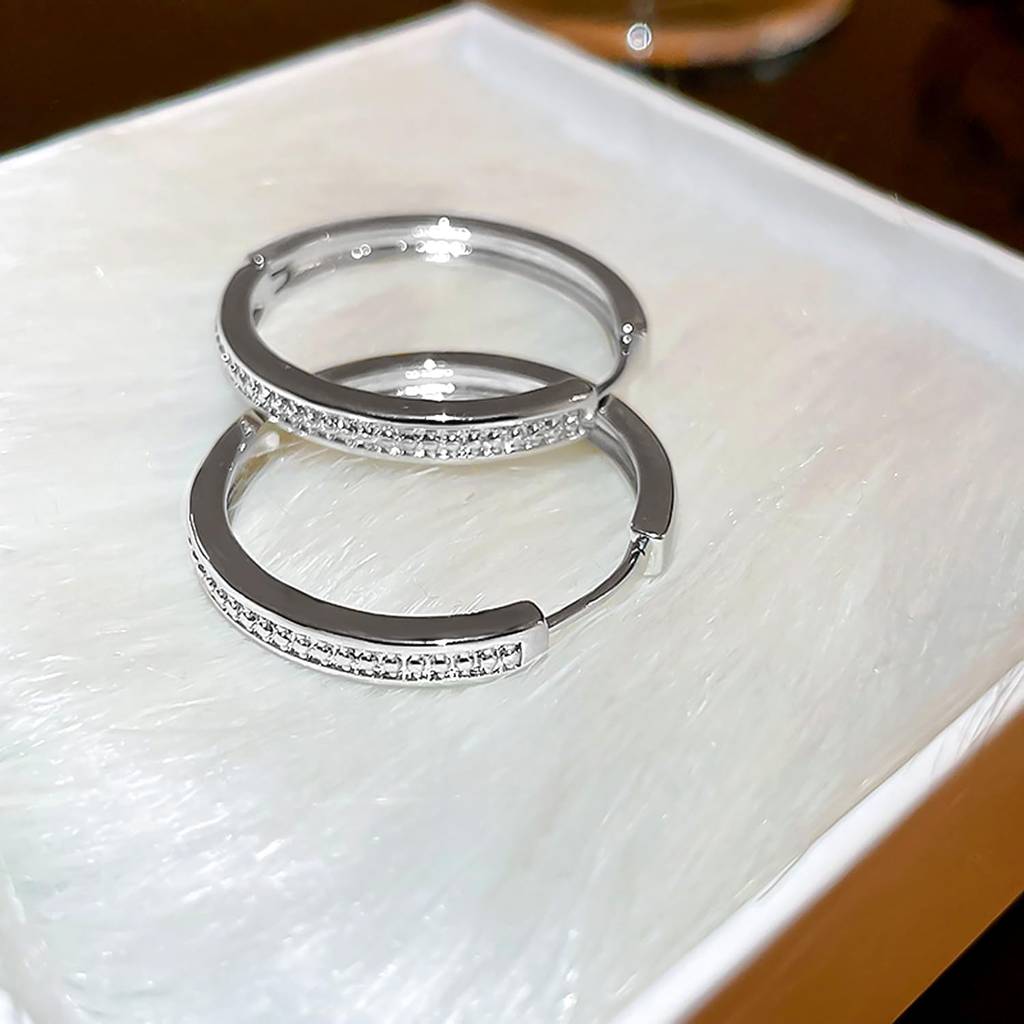 Silver Plated Cubic Zirconia Studded Hoop Earrings Trending Fashion Jewellery For Women & Girls : PX8E195