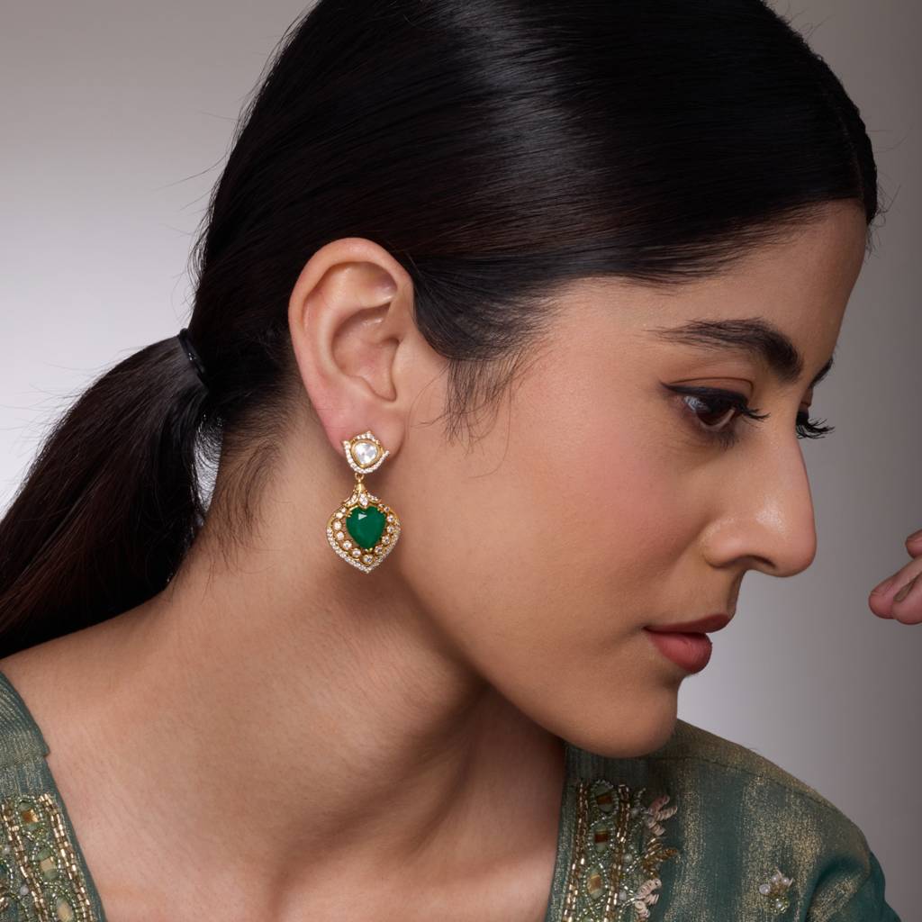 Green Victorian Plated Ethnic Kundan Drops -449710 : 449710