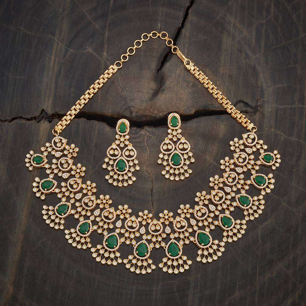 Kushal'S Fashion Jewellery Green Gold-Plated Party Zircon Jewellery Set-178622 : 427677