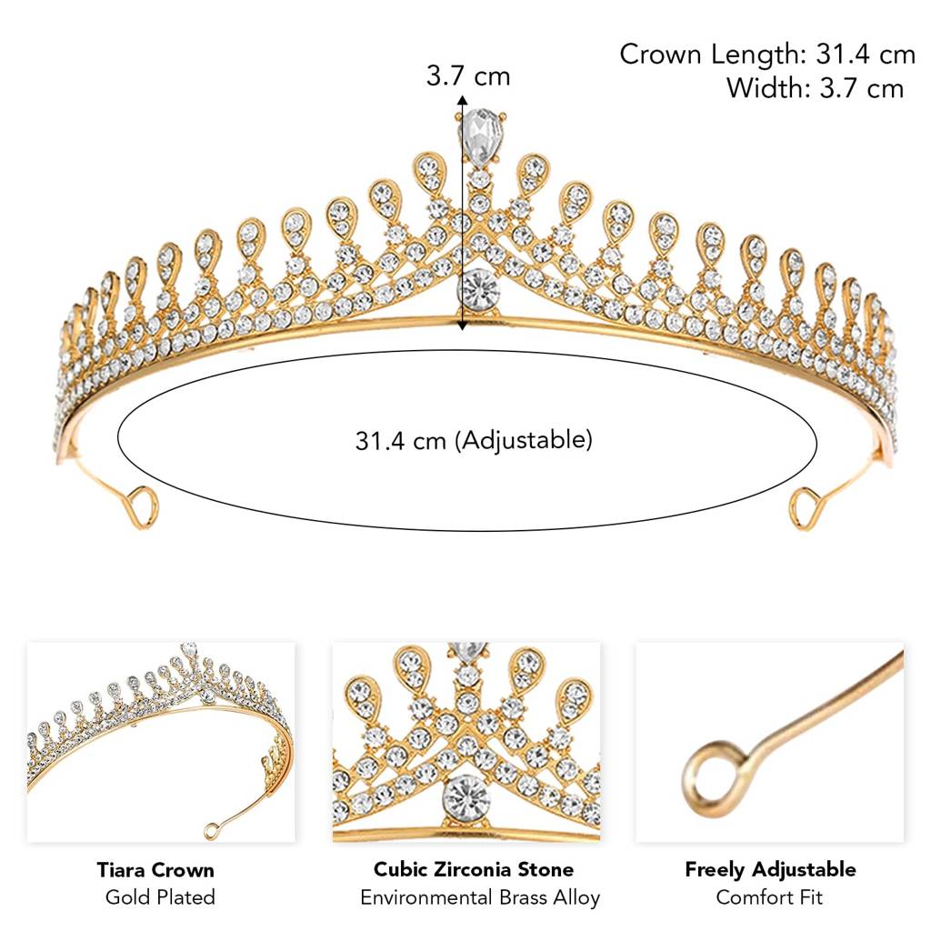 Cubic Zirconia Studded Princess Tiara Crown For Girls Women Birthday Gift Hair Accessories-Px9Cw06 : PX9CW06G