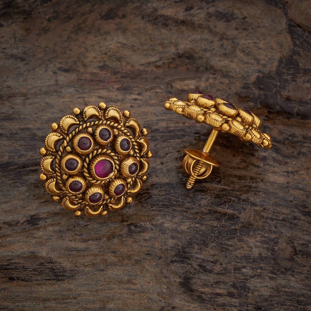 Kushal'S Fashion Jewellery Ruby Oxidised Gold-Plated Ethnic 92.5 Pure Silver Temple Studs-177451 : 425384
