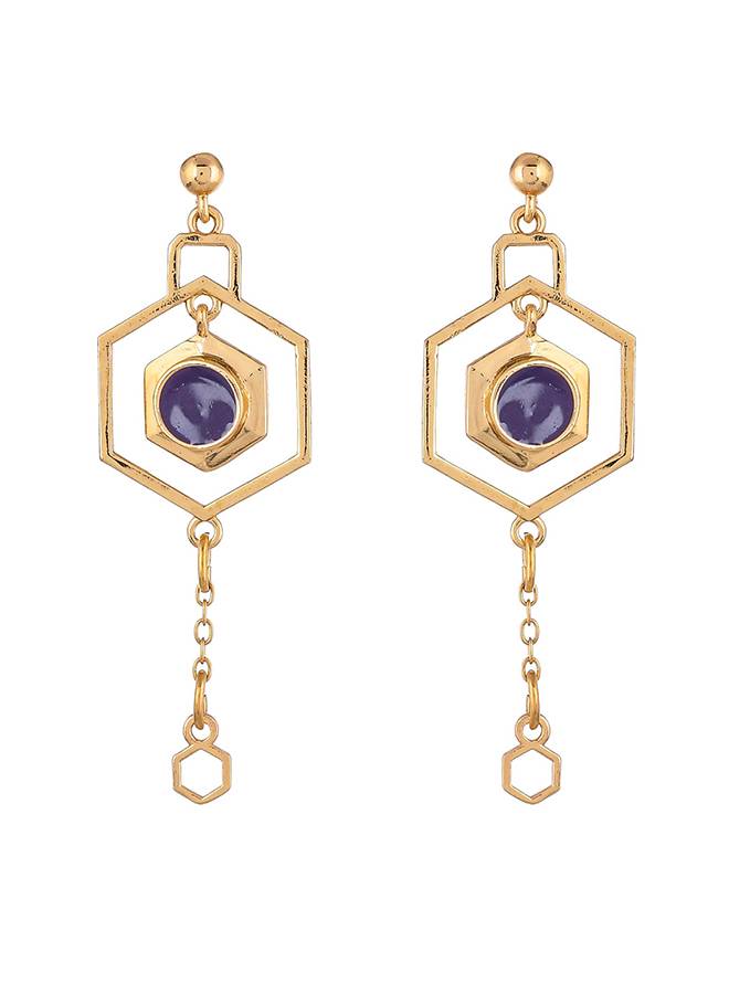 Benzene Purple Gem Contemporary Drop Earrings : 8905124456660