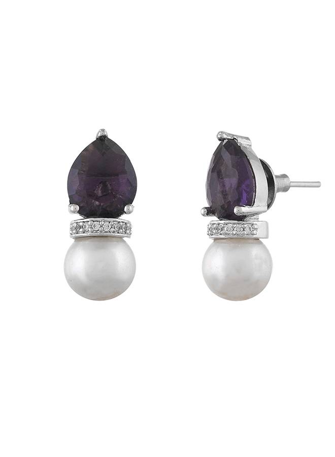 Sparkling Elegance Regal Purple Gemstone Brass Earrings : 8905124529272