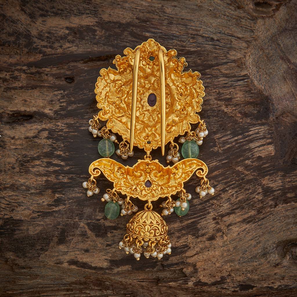 Kushal'S Fashion Jewellery Ruby-Green Gold-Plated Ethnic Antique Hair Brooch -185163 : 442020