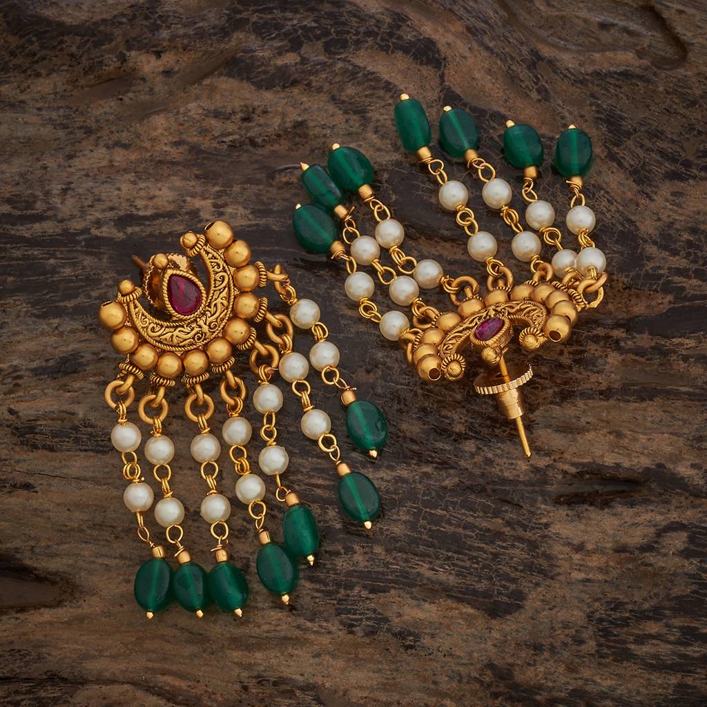 Kushal'S Fashion Jewellery Ruby-Green Gold-Plated Ethnic Antique Drops -435235 : 435235