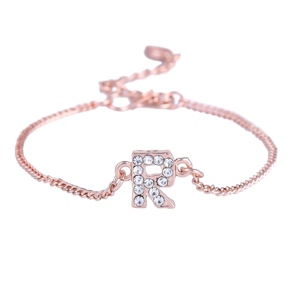 Estele Rosegold Plated Captivating Medium 'R' Letter Bracelet With Crystals For Women : 102178-RG-RBR