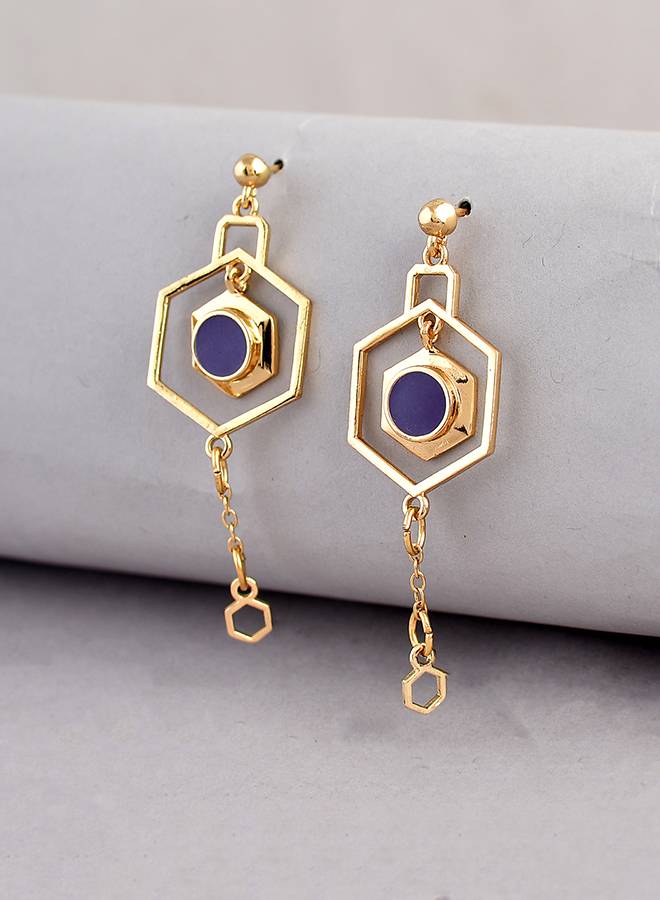 Benzene Purple Gem Contemporary Drop Earrings : 8905124456660