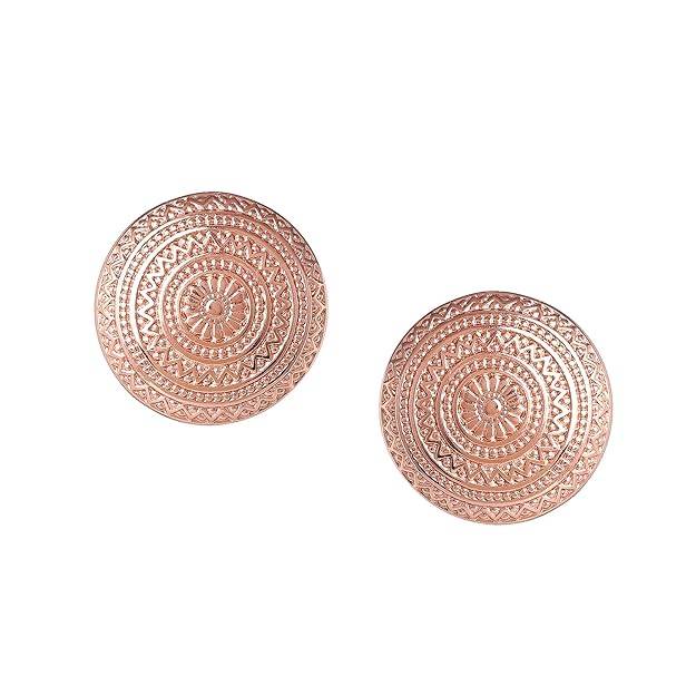 Rosegold Plated Round Pattern Modern Glam Stud Earrings For Girls : 298707-RGER