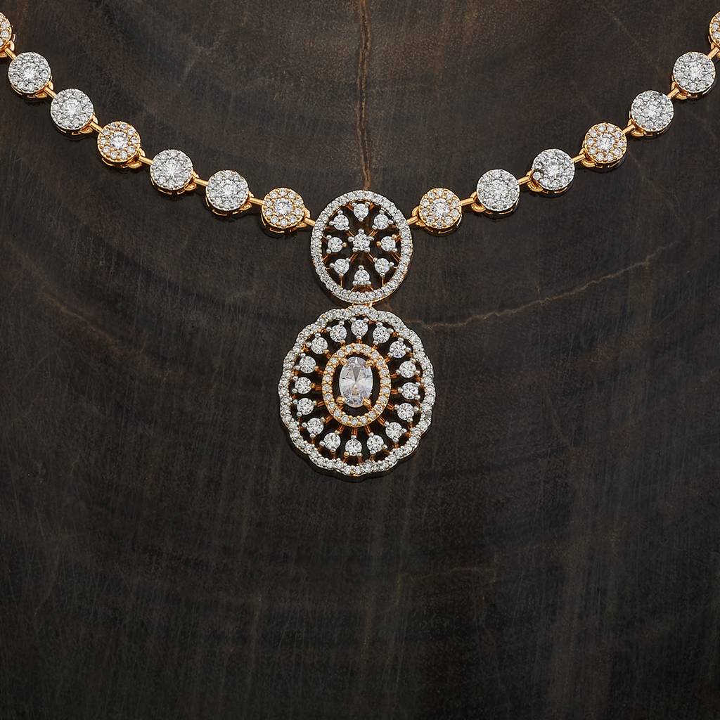 Kushal'S Fashion Jewellery Ruby Rhodium Gold-Plated Party Wear Zircon Necklace : 421279