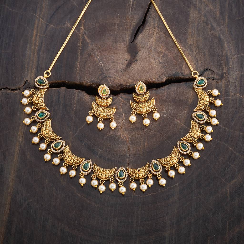 Kushal'S Fashion Jewellery Gold-Plated Ruby Studded & Beaded Antique Jewellery Set-178677 : 427755