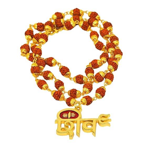 Gold-Tone 'À¤¶À¤¿À¤Μ' Pendant With Trishul | Lightweight Spiritual Mala For Daily Wear : OSAK058-IGBRNPENDANT
