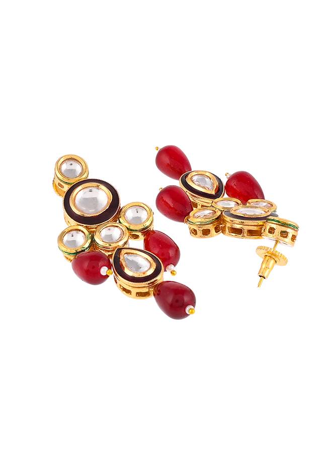 Kundan Elegance Round Cut Gems Beaded Maang Tika Set : 8905124477139