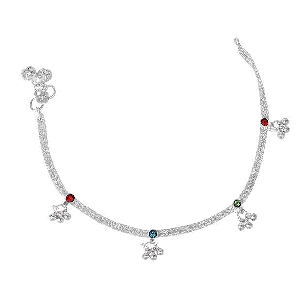 Fashion Jewelry Anklets For Women: Rhodium Plated Multi-Color Crystals Enhanced Lightweight Eye-Catching  : OSAK004-IRMCANKLET