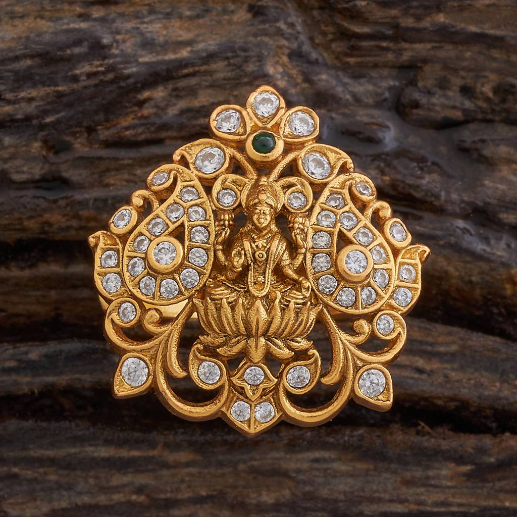 Kushal'S Fashion Jewellery Gold-Plated 92.5 Sterling Silver Cz Studded Temple Finger Ring : 426730