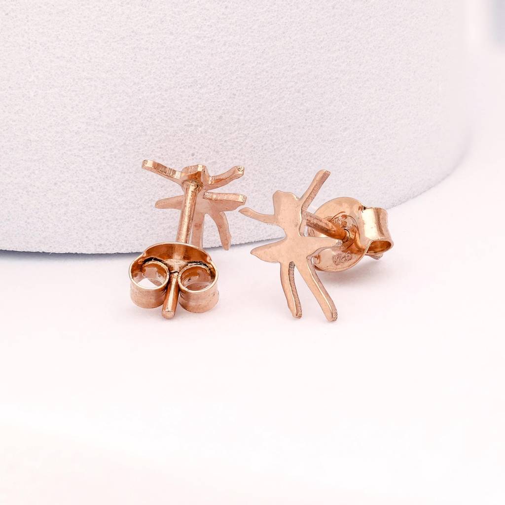 925 Silver Ballerina Stud Earrings | Rose Gold Finish Dance Jewelry Gift For Her : SE_000681