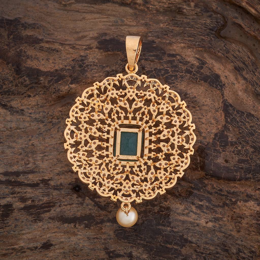 Kushal'S Fashion Jewellery Green Gold-Plated Party Zircon Pendant-178531 : 427430