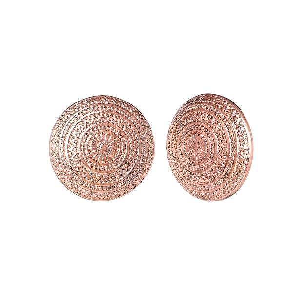 Rosegold Plated Round Pattern Modern Glam Stud Earrings For Girls : 298707-RGER