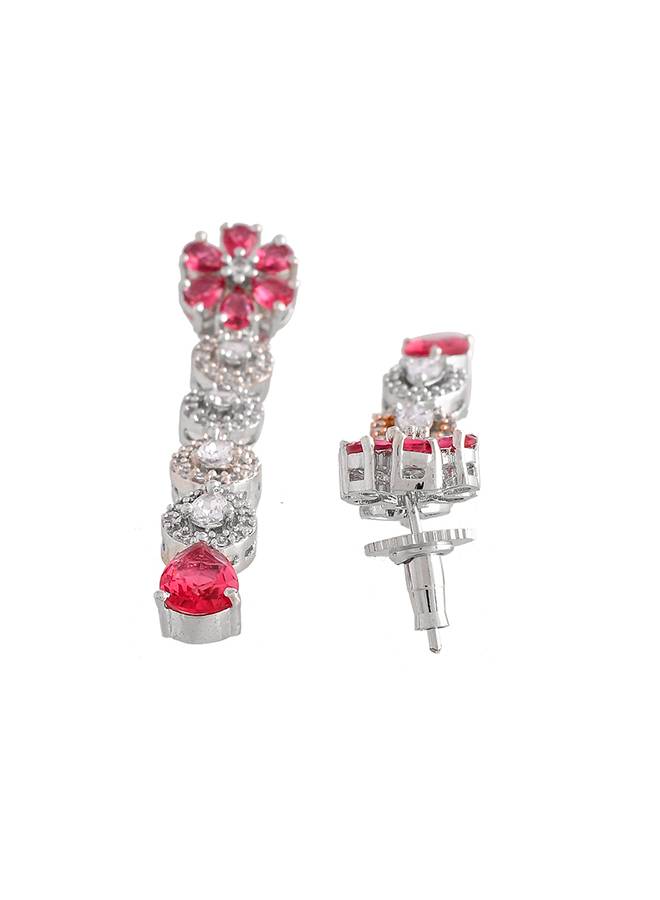 Sparkling Elegance Red And White Cz Floral Jewellery Set : 8905124498776