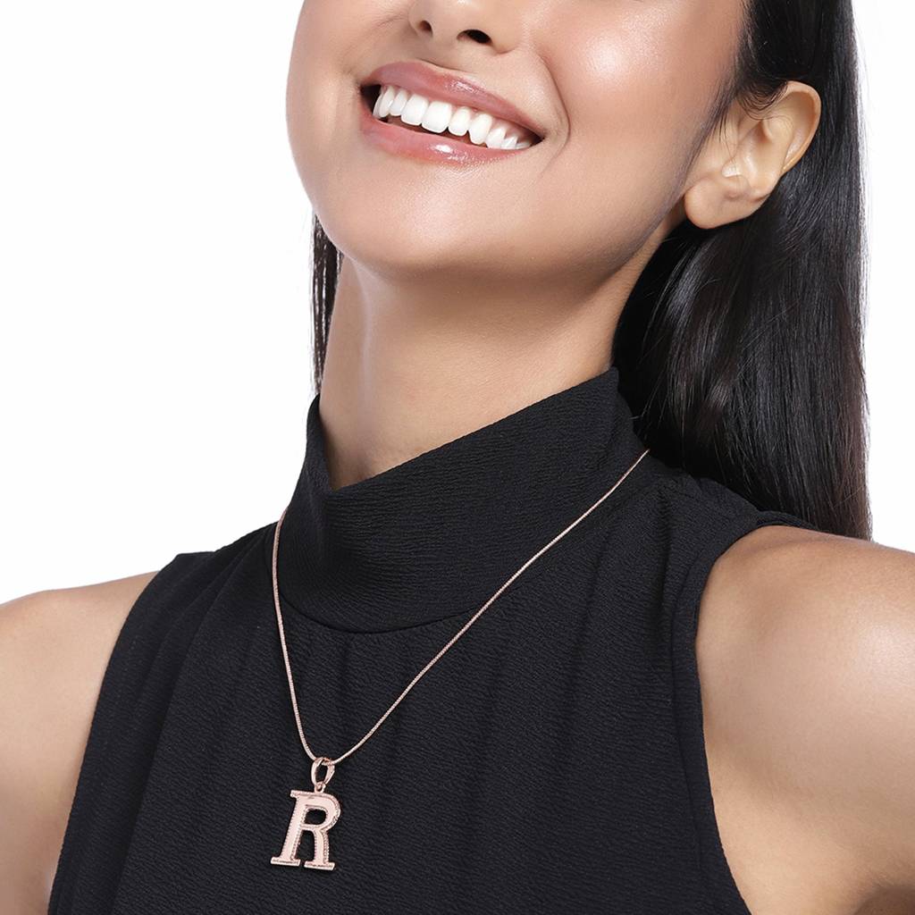 Estele Rosegold Plated R Letter Charm Pendant For Women : 1009-RPENDANT