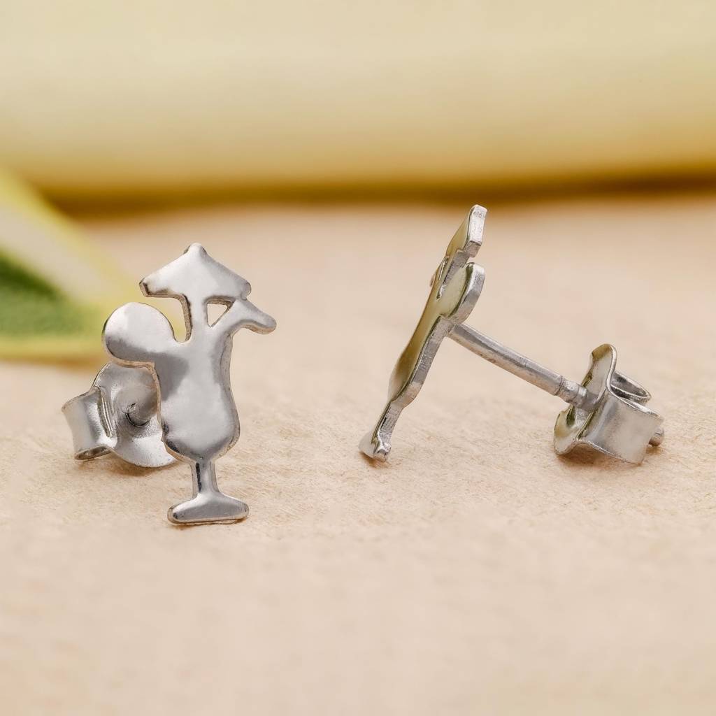 925 Silver Cocktail Glass Earrings | Fun Statement Jewelry Gift : SE_000806