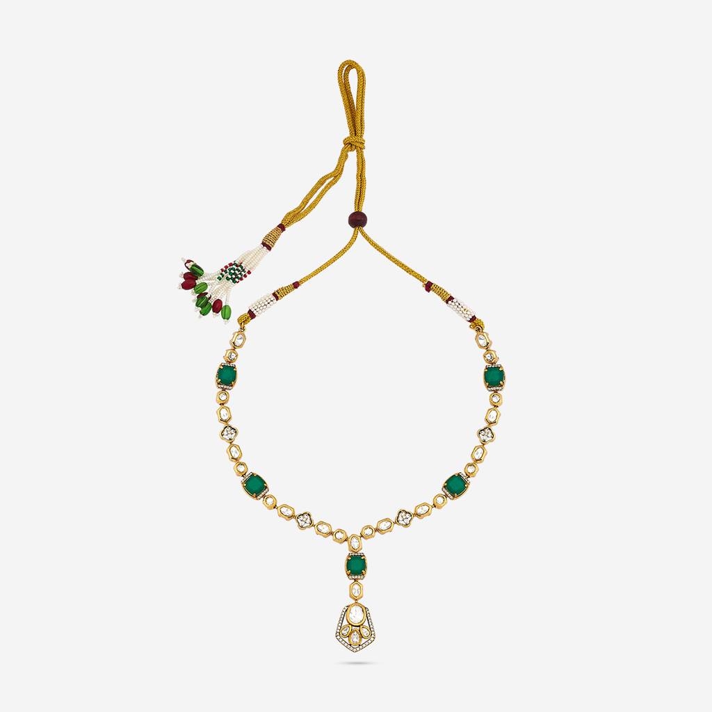 Kushal'S Fashion Jewellery Green Victorian-Plated Ethnic Kundan Necklace And Earring Set  -187737 : 447176