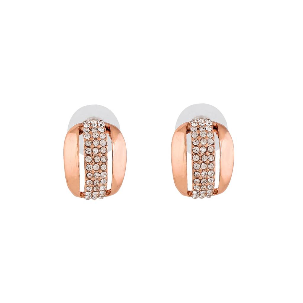 Estele Rosegold Plated Geometric Designer Stud Earrings With Austrian Crystals For Women : 627701-RGER