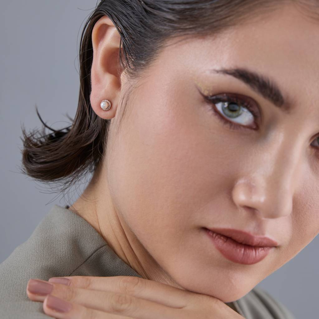 Kushal'S Fashion Jewellery Pearl Plated Synthetic & Zircon 92.5 Sterling Silver Studs-183317 : 437788