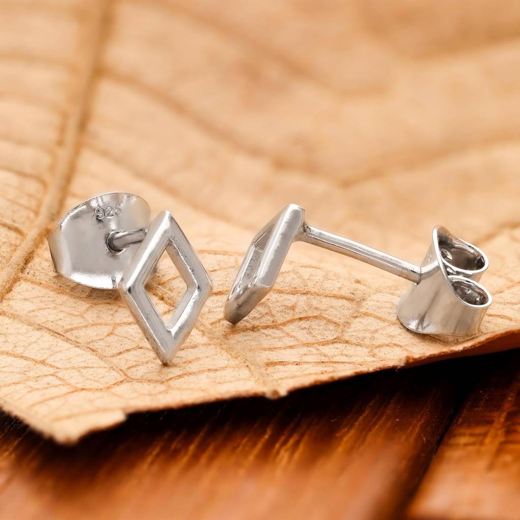 925 Silver Diamond Shape Stud Earrings | Geometric Jewelry : SE_000857