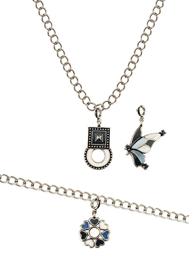 Charms Oxidized Silver Pendant Bracelet With Chains : 8905124141108