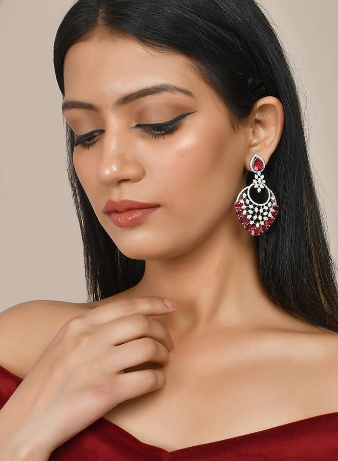 Sparkling Elegance Red Cz Studded Statement Earings : 8905124499650