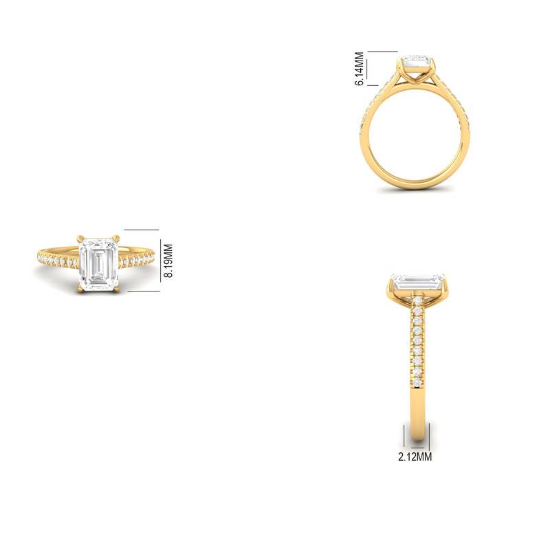 14K Gold Plated Emerald Cut Moissanite Engagement Ring : TGDR-616-R-6