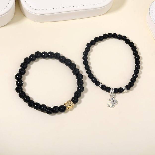 Gehena By Estele Fashion Jewelry Combo Bracelet For Men & Unisex: Elegant Black Bead Bracelet With Om Pendan : OSAK004-2TNBKBR