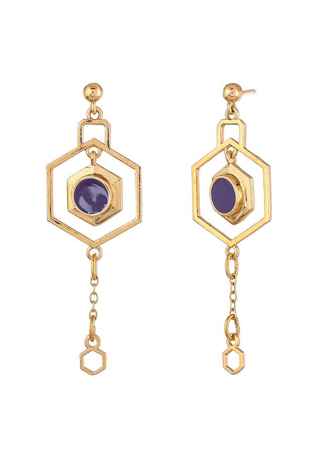 Benzene Purple Gem Contemporary Drop Earrings : 8905124456660