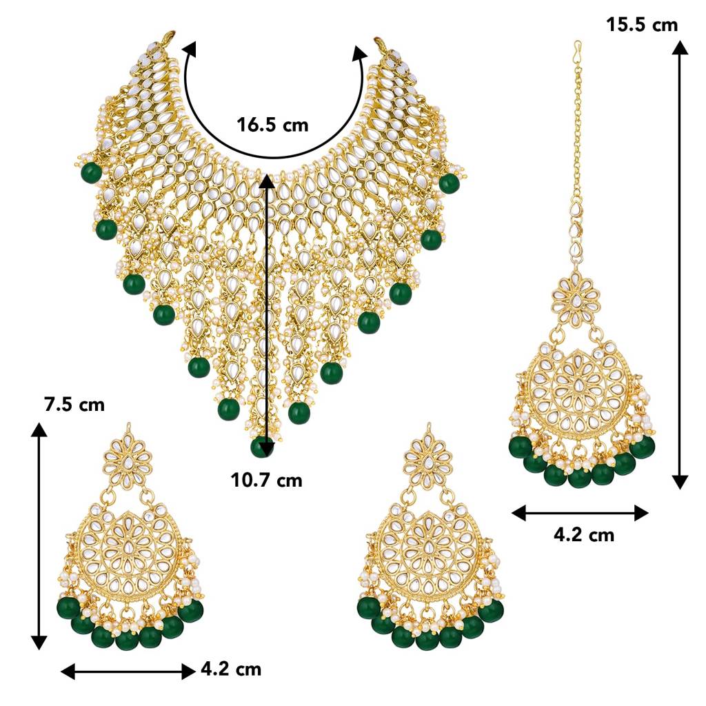 Traditional Kundan & Pearl Drop Bridal Dulhan Necklace Earring With Maang Tikka Jewellery Set For Women Girls-Pf2 : PF25N1177G