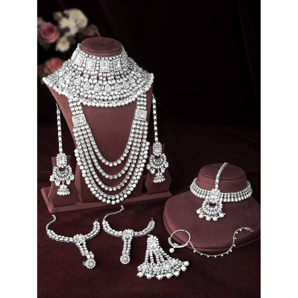 Ethnic Traditional Gold Plated Kundan Studded Dulhan Bridal Jewellery Set With Choker Earrings Maang Tikka Hathph : PF36BR02RW