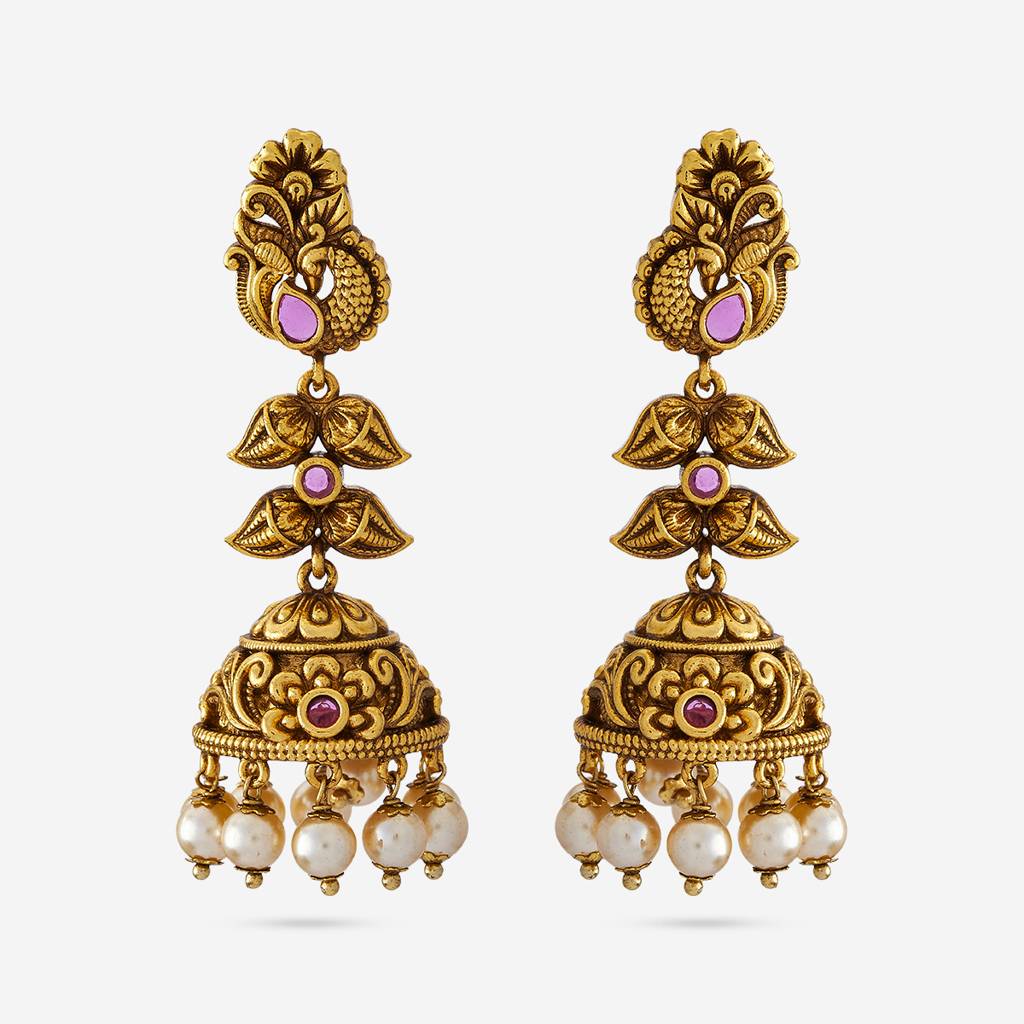 Kushal'S Fashion Jewellery Ruby Gold Plated Ethnic Antique Jhumkas-185665 : 442845