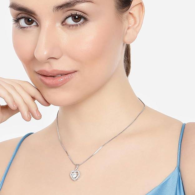 Silver-Plated Heart Solitaire Pendant Necklace Elegant Lightweight Daily Wear : OSAK052-IRWEPENDANT