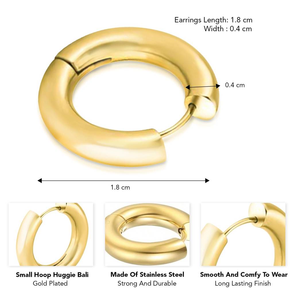 Gold Plated Small Hoop Huggie Bali Earrings Fancy Stylish Fashion Jewellery For Men & Boys : PX9ME42G