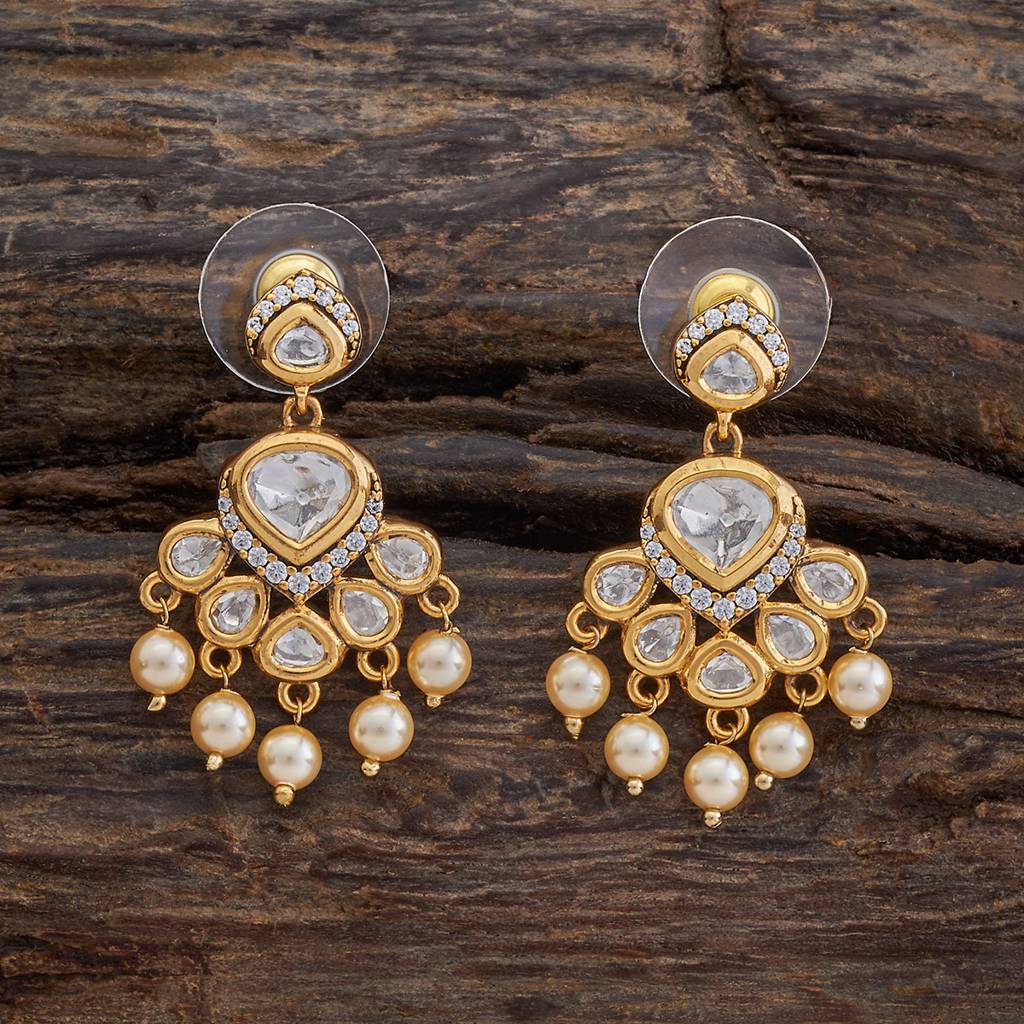 Kushal'S Fashion Jewellery White Victorian-Plated Ethnic Kundan  Drop Earrings -176353 : 422608