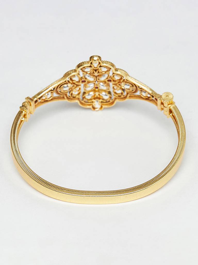 Ethnic Style Kundan Embellished Gold Plated Cuff Bangle : 8905124456875