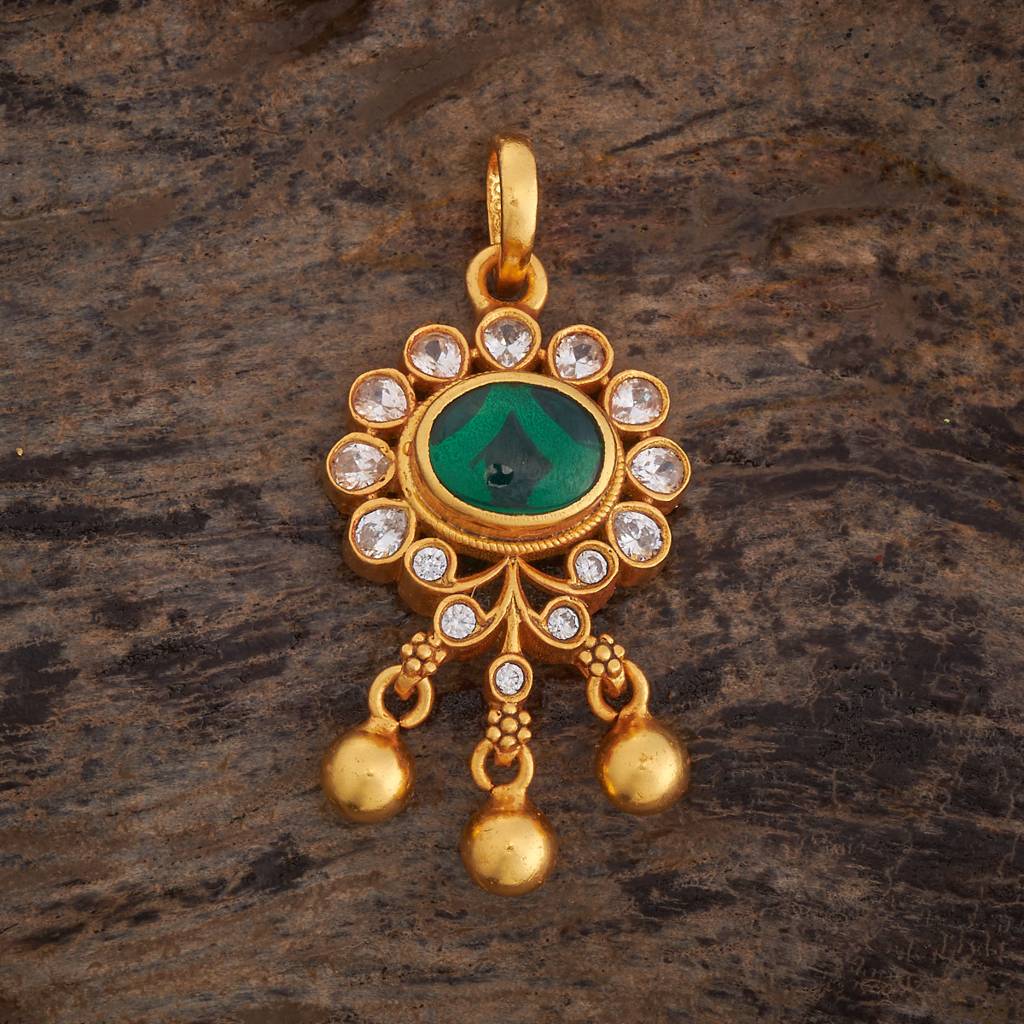 Gold-Plated Ethnic 92.5 Pure Silver Temple Pendant : 426594