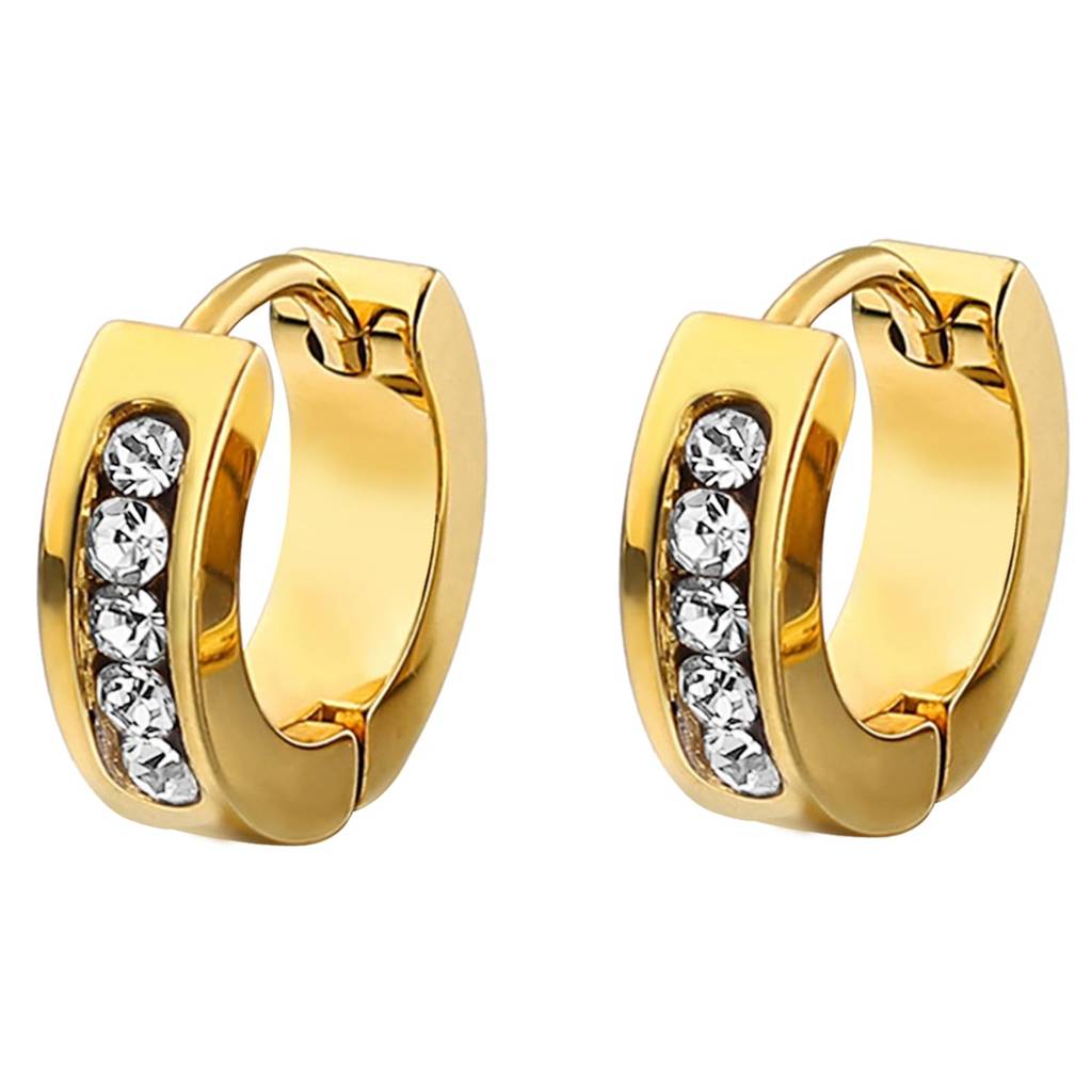 Gold Plated Cubic Zirconia Studded Hoop Huggie Bali Earrings Fancy Stylish Jewellery For Men & Boys : PX9ME41G