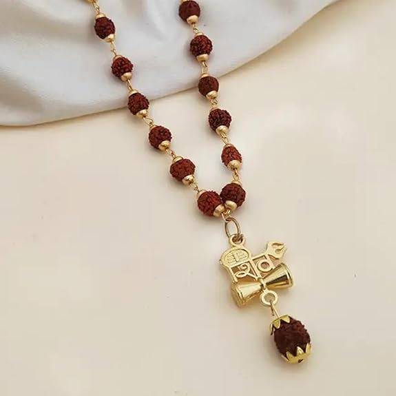 Mahadev Pendant With Trishul Damru Design Spiritual Rudraksha Mala  Alloy Brown