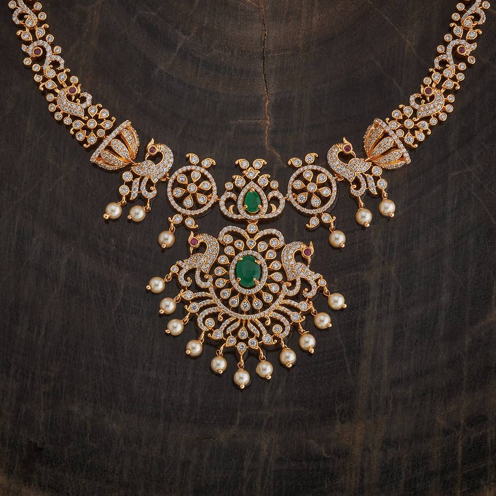 Kushal'S Fashion Jewellery Green Gold-Plated Party Zircon Jewellery Set -182062 : 434910