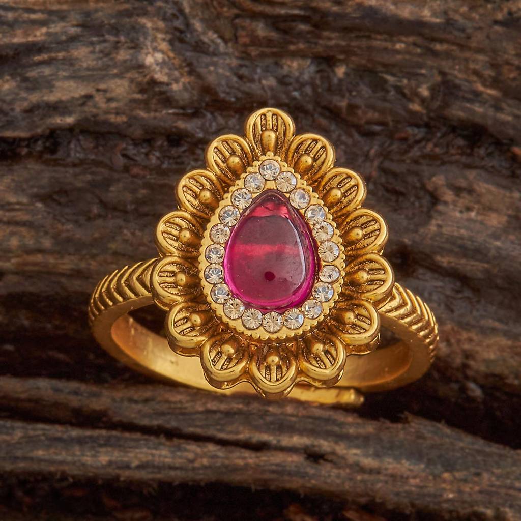 Ruby Gold-Plated Ethnic Antique Finger Ring-436411 : 436411
